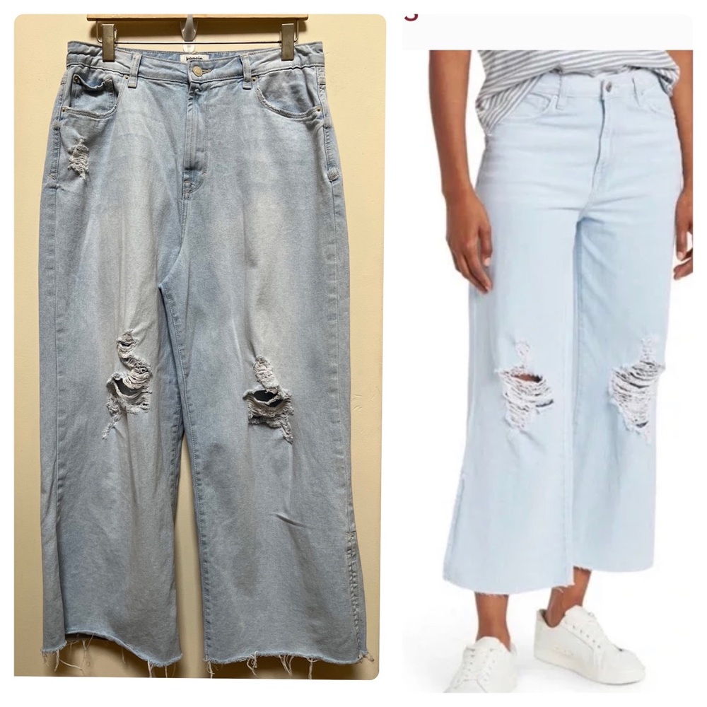 Kensie Distressed Cotton Side Slit Wide Leg Crop Jean Size 12/31 See Description